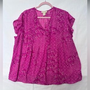Cynthia Rowley Magenta Floral Blouse NWOT 2x